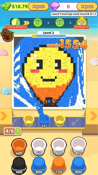 Gameplay with smiling sun pixel art